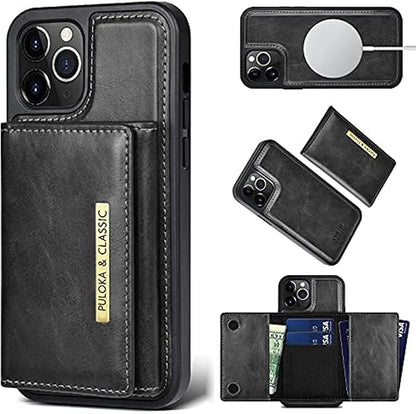 PULOKA Leather Wallet Case Cover with 5 in 1 Detachable Magnetic Wallet - Black\Brown