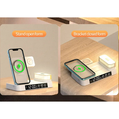 A37 5 in 1 Wireless Charging Station Digital Clock Foldable Stand Led Night Wireless Charger with Alarm Clock