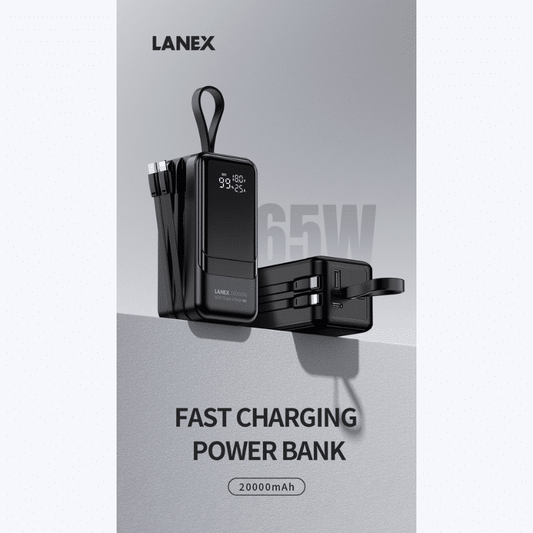 Lanex LP35 20000mAh Built-In Dual Cable 65W POwer Bank