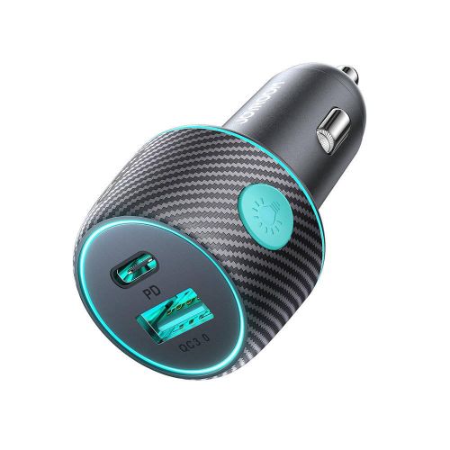 JOYROOM JR-CCN01 60W USB+USB-C / Multicolor Car Charger with Light Button Type-C