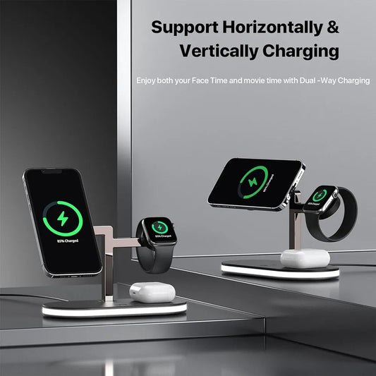 Wireless Charging Stand with MagSafe 5 in 1 Aluminum Alloy Magnetic Fast Induction, 15W Wireless Charger Stand with LED Lightp