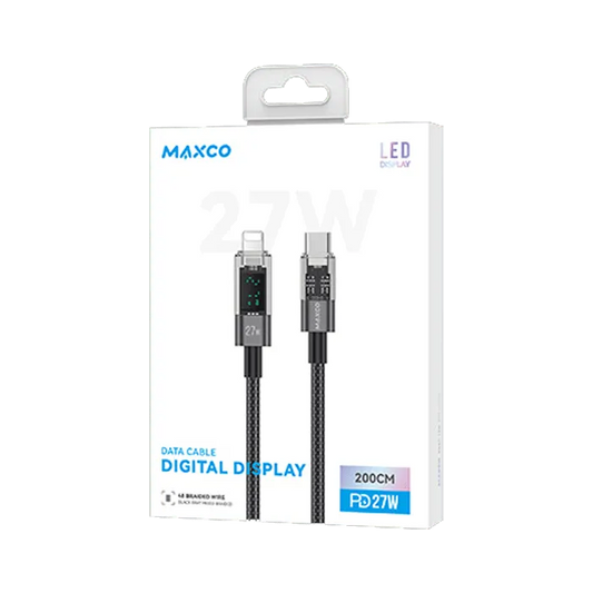 Maxco MS03CL Braided Cable 27W Type-c to Lightning with Digital Display 200CM - Black Gray