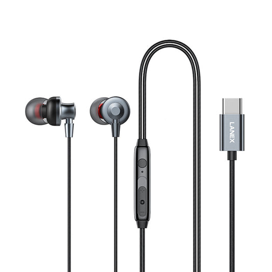 LANEX LE12 TYPE-C METAL WIRED EARPHONE DYNAMIC STEREO SOUND - BLACK