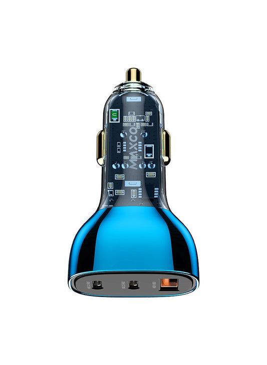 Maxco MQ05 PD3.0 Fast Car Charger 90W USB-A + 2 USB-CPorts - Transparent Blue